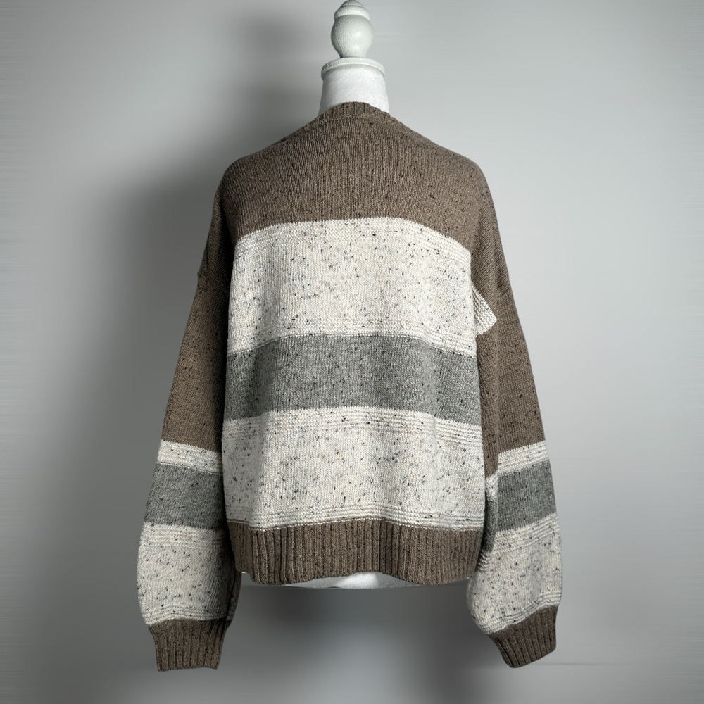 Lulus Women’s Sweater Small Brown Gray Multi Striped Balloon Sleeve Pullover - Picture 4 of 13